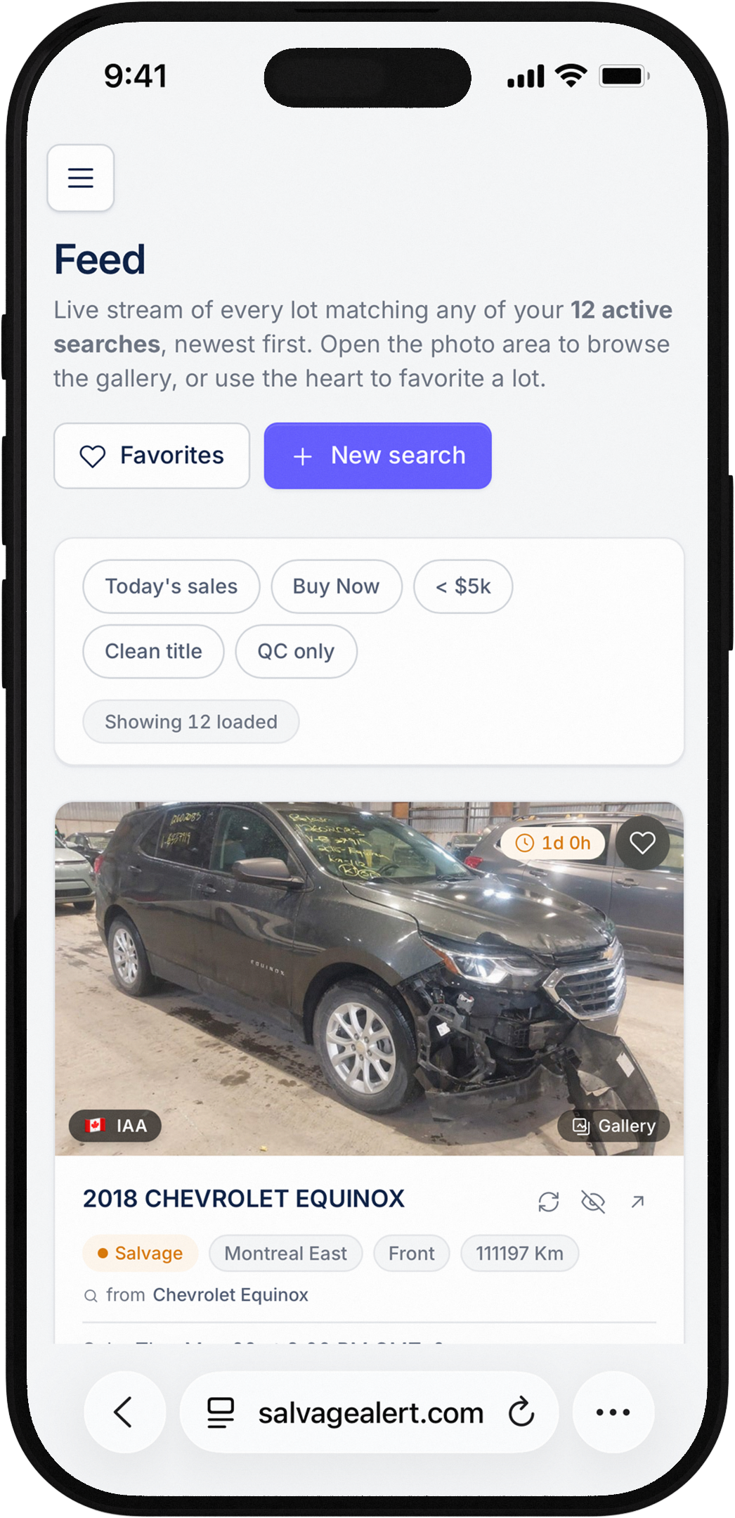 SalvageAlert iPhone feed mockup